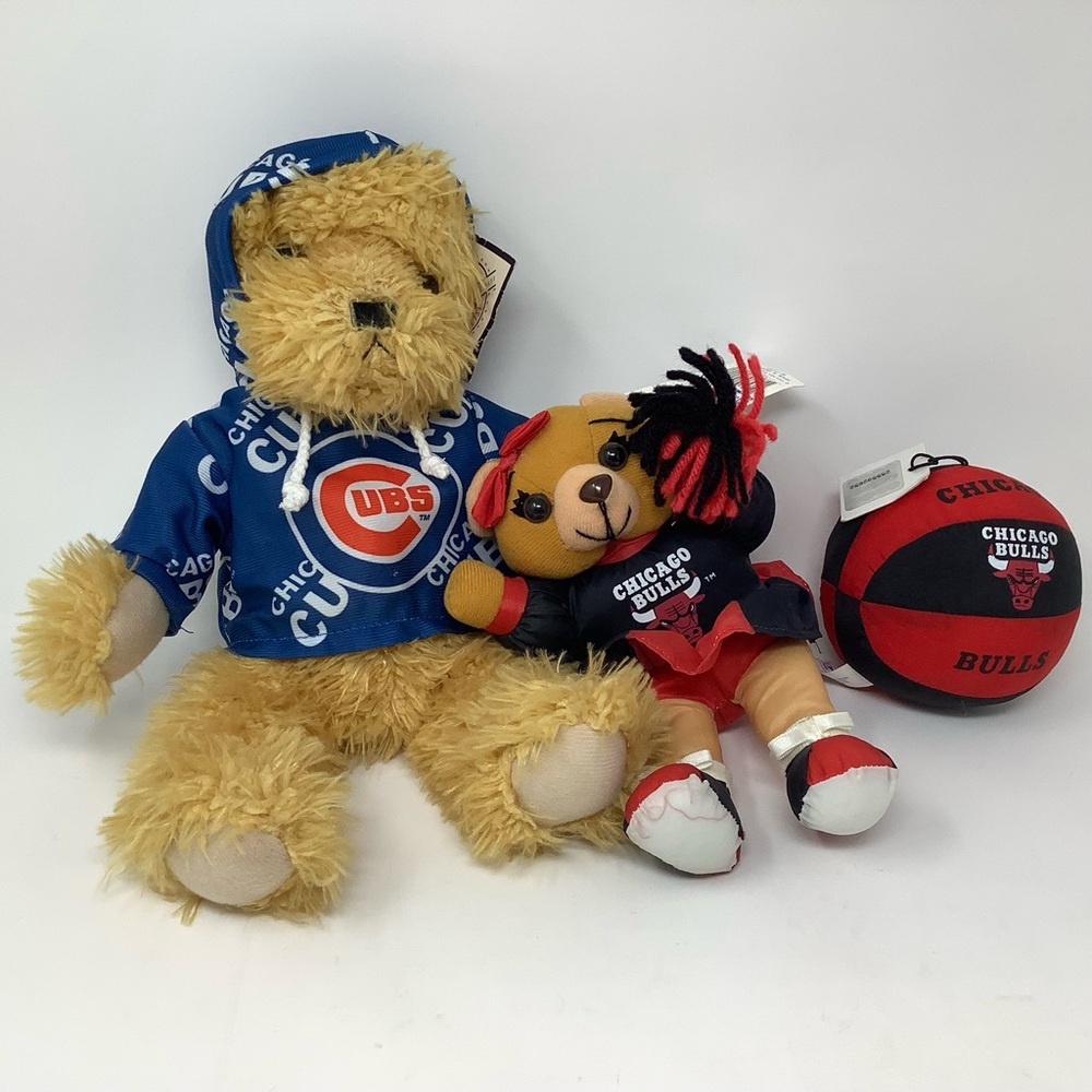 MLB Cubs Teddy Bear, plush, Bulls Cheerleader Girl, Benny The Bulls Basketball